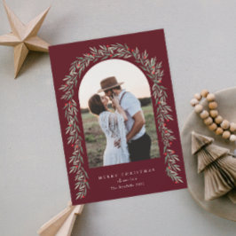 緑のアーチスクリプトモダンフォトクリスマス シーズンカード