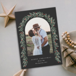 緑のアーチスクリプトモダンフォトクリスマス シーズンカード