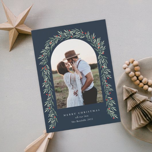 緑のアーチスクリプトモダンフォトクリスマス シーズンカード