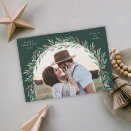 緑のアーチスクリプトモダンフォトクリスマス シーズンカード