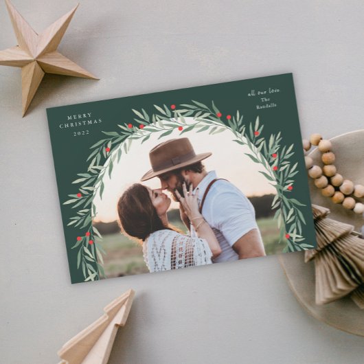 緑のアーチスクリプトモダンフォトクリスマス シーズンカード