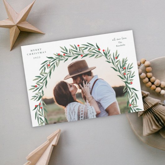 緑のアーチスクリプトモダンフォトクリスマス シーズンカード