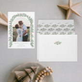 緑のアーチスクリプトモダンフォトクリスマス シーズンカード