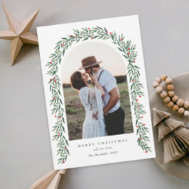 緑のアーチスクリプトモダンフォトクリスマス シーズンカード