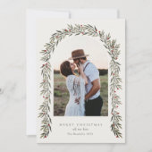 緑のアーチスクリプトモダンフォトクリスマス シーズンカード (正面)