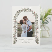 緑のアーチスクリプトモダンフォトクリスマス シーズンカード (スタンド正面)