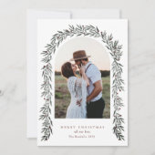 緑のアーチスクリプトモダンフォトクリスマス シーズンカード (正面)