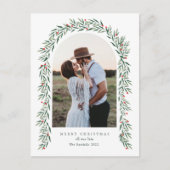 緑のアーチスクリプトモダンフォトクリスマス シーズンポストカード (正面)