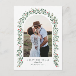 緑のアーチスクリプトモダンフォトクリスマス シーズンポストカード