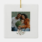 緑のアーチスクリプトモダンフォトクリスマス セラミックオーナメント (裏面)