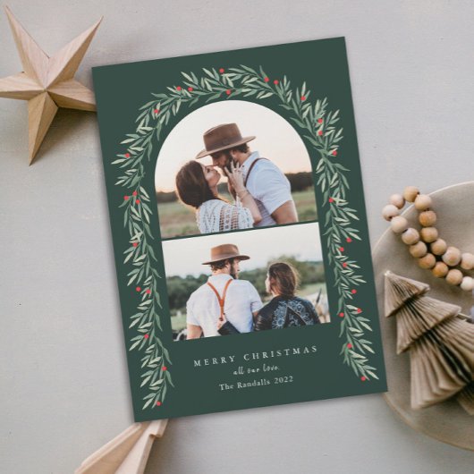 緑のアーチスクリプモダント2写真クリスマス シーズンカード