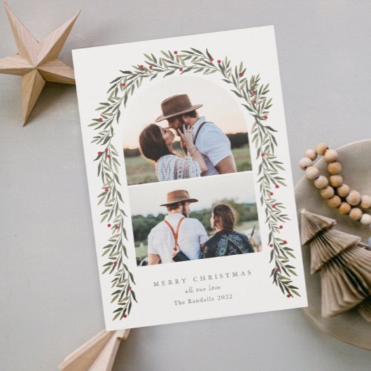 緑のアーチスクリプモダント2写真クリスマス シーズンカード