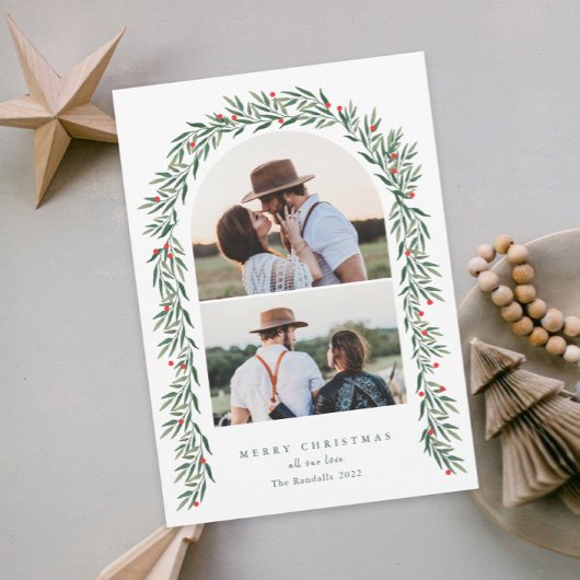 緑のアーチスクリプモダント2写真クリスマス シーズンカード