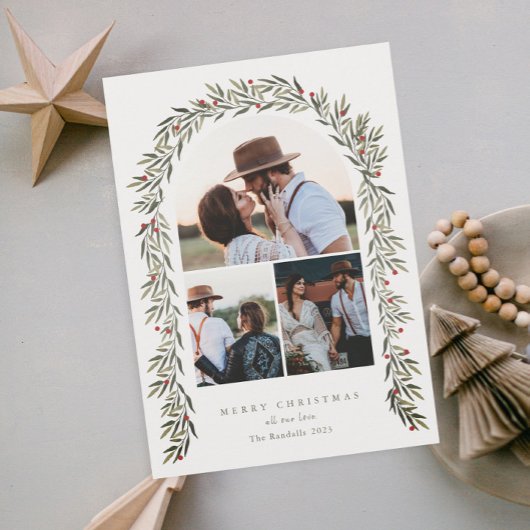 緑のアーチスクリプモダント3写真クリスマス シーズンカード