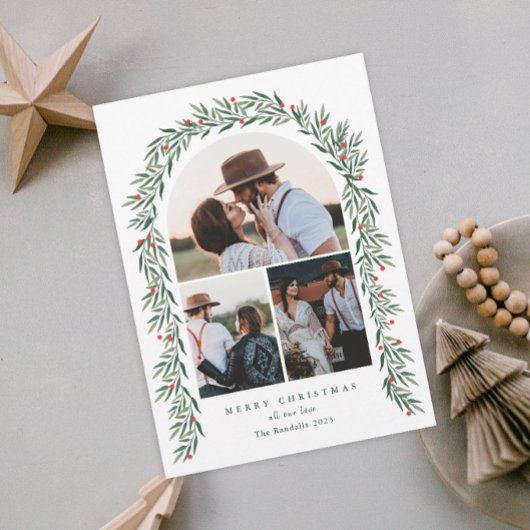 緑のアーチスクリプモダント3写真クリスマス シーズンカード