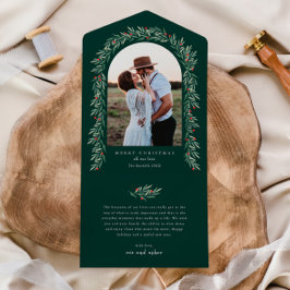 緑のアーチフォトエレガントクリスマスホリデー オールインワン招待状