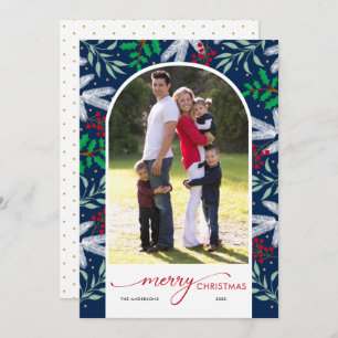 緑のアーチ写真ブルーメリークリスマスカード シーズンカード