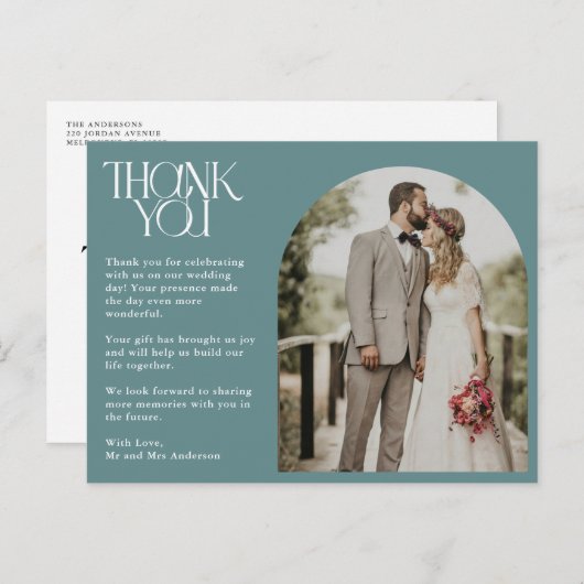 緑のアーチ写真結婚の感謝はがき ポストカード (正面/裏面)