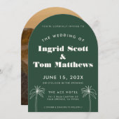 緑のアーチ型ミニマル結婚リスト 招待状 (正面/裏面)