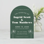 緑のアーチ型ミニマル結婚リスト 招待状 (スタンド正面)