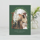 緑のアーチ&ボウ写真エレガントクリスマス シーズンカード (スタンド正面)