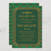 緑のアールデコバースデーパーティ招待状 招待状 (正面/裏面)