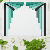 緑のアールデコパターン キッチンタオル (折り畳み)