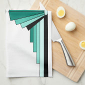 緑のアールデコパターン キッチンタオル (四つ折り)