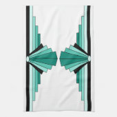 緑のアールデコパターン キッチンタオル (縦)