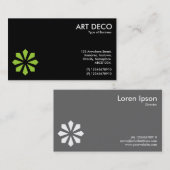 緑のアールデコフラワーシンボル – 黒 名刺 (正面/裏面)