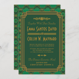 緑のアールデコ結婚式 招待状