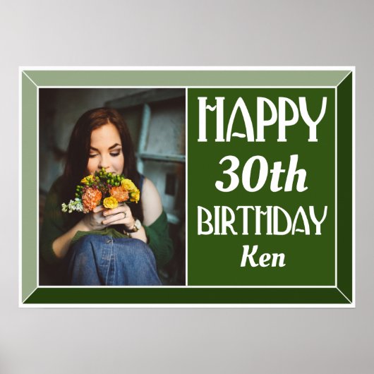 緑のアールデコ30th誕生日の写真 ポスター (正面)