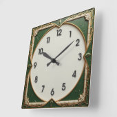 緑のアールデコ スクエア壁時計 (傾斜)
