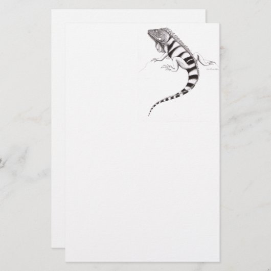 緑のイグアナのペンの勉強の文房具 便箋 (正面/裏面)