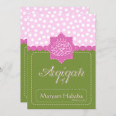 緑のイスラム教のAqiqahのベビーの水玉模様の招待 招待状 (正面/裏面)