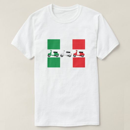 緑のイタリアンな旗の色及びスクーターか白または赤 Tシャツ (デザイン正面)