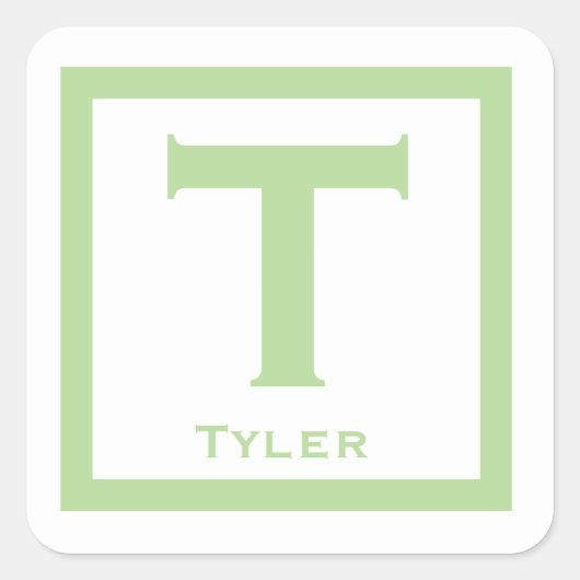 緑のイニシャル名キッズボーイパーティー新学期 スクエアシール (正面)