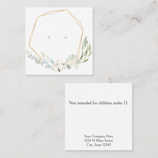 緑のイヤリングディスプレイカード付き小さな「黄金」 スクエア名刺 (正面/裏面)