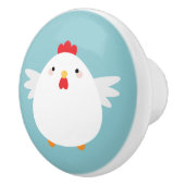 緑のイラストレーションのかわいく白い鶏 セラミックノブ (右)