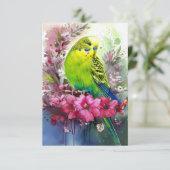 緑のインコと花 サンキューカード (スタンド正面)