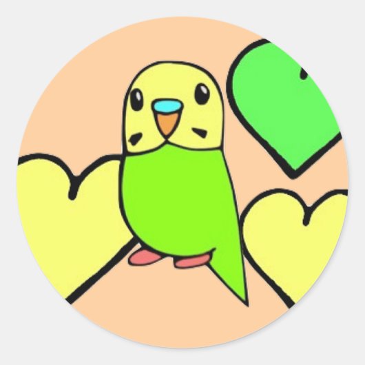 緑のインコのステッカー ラウンドシール (正面)