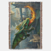 緑のウェールズのドラゴンがロンドンを脅かす スローブランケット (正面縦)