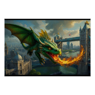 緑のウェールズのドラゴンがロンドンを脅かす ポスター