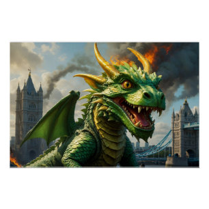 緑のウェールズのドラゴンがロンドンを脅かす ポスター
