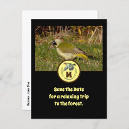 緑のウグイス飛んでいるカーモノグラム写真 インビテーションポストカード