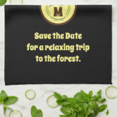 緑のウグイス飛んでいるカーモノグラム写真 キッチンタオル (折り畳み)