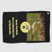 緑のウグイス飛んでいるカーモノグラム写真 ゴルフタオル (横)