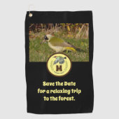 緑のウグイス飛んでいるカーモノグラム写真 ゴルフタオル (正面)