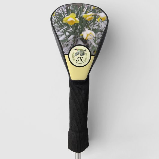 緑のウグイス飛んでいるカーモノグラム写真 ゴルフヘッドカバー (正面)