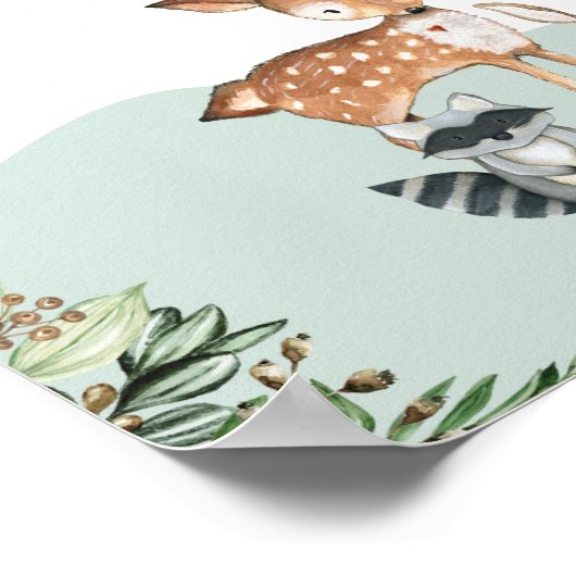 緑のウッドランドの拇印の木のゲストブックサイン ポスター (角)